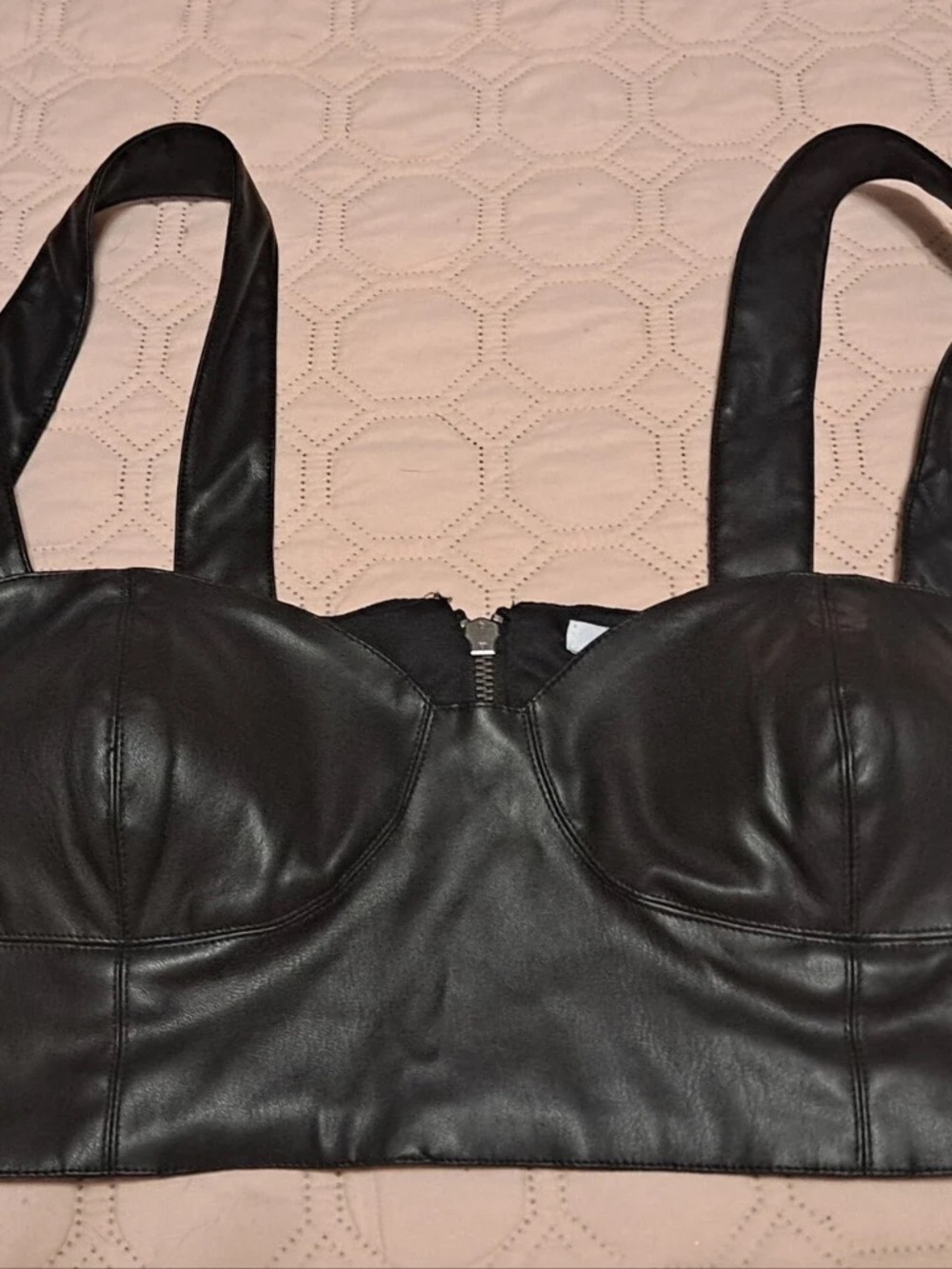 Bar III Size Large L Faux Leather Black Bustier Crop Top lot6383